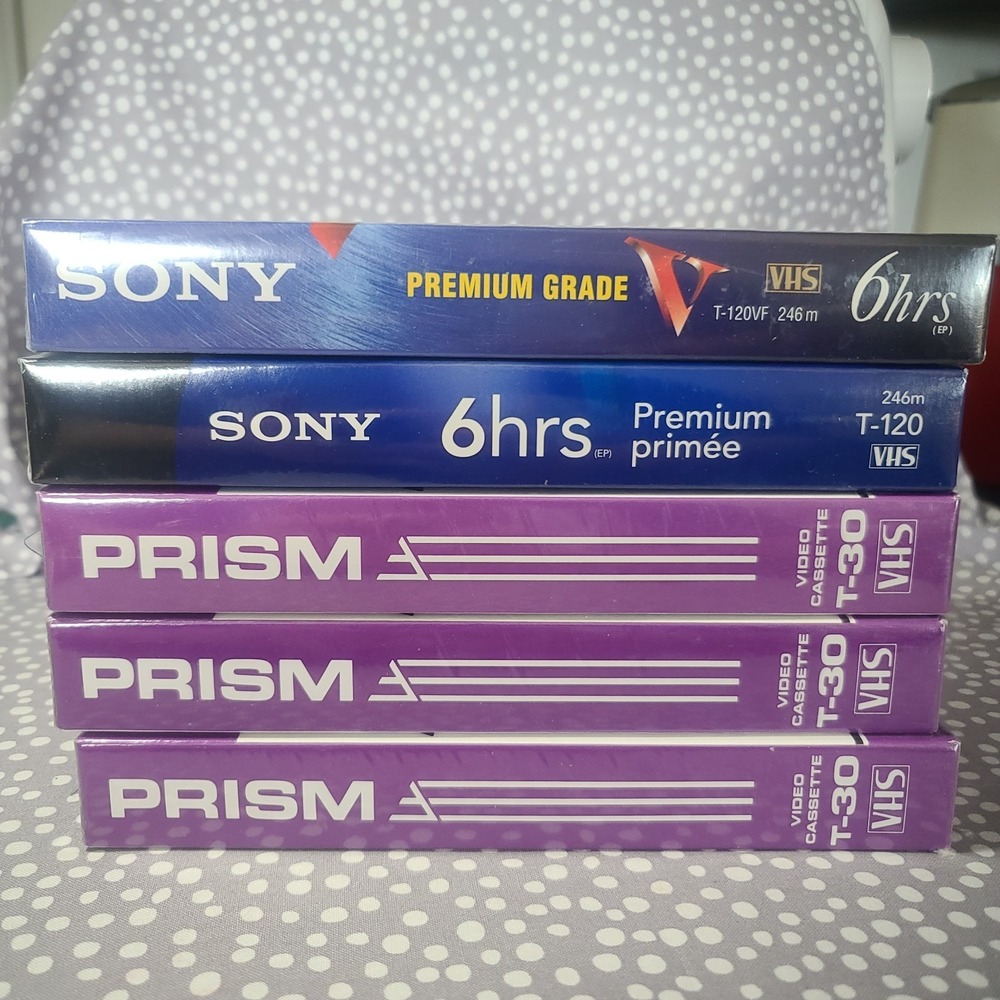 Sony Prism Blank Sealed VHS Video Cassette Tape High Grade T-120 Lot of 5 New